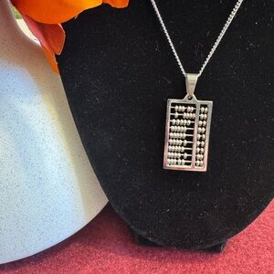 ATTN: all mathematicians & scientists! Silver tone abacus pendant necklace